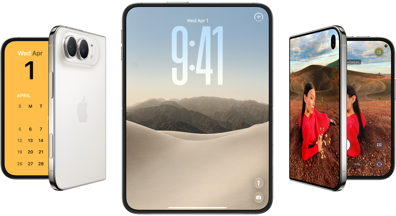 iPhone Duo in Star White: the back, the open 7.6-inch display and the 5.4-inch cover display